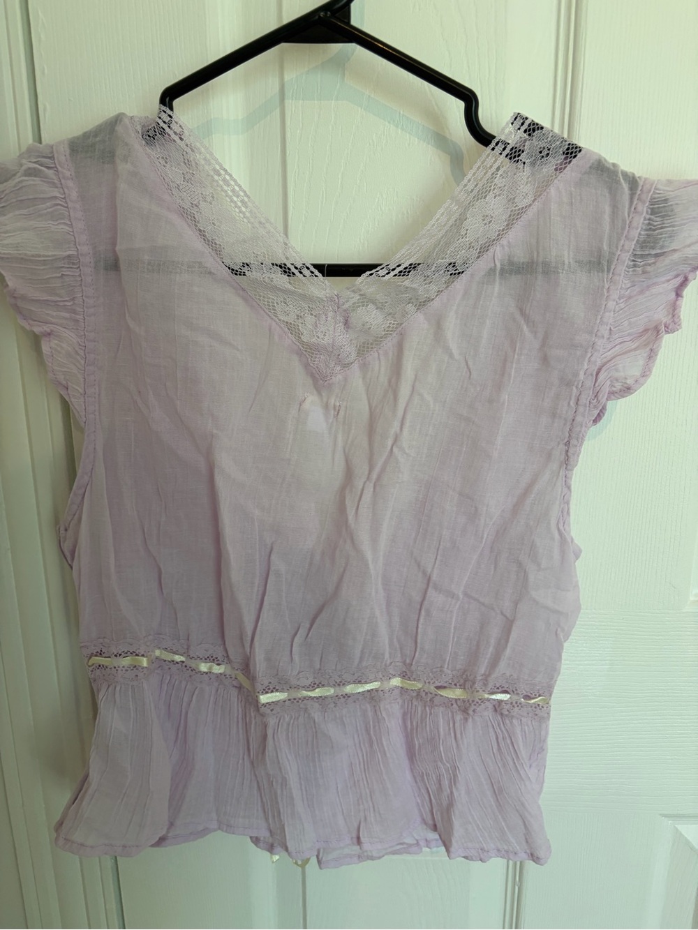 Kimchi Blue Lilac Lace-Trim V-Neck Peplum Top - Picture 2 of 2